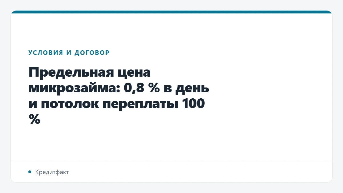 Предельная цена микрозайма: 0,8 % в день и потолок переплаты 100 %